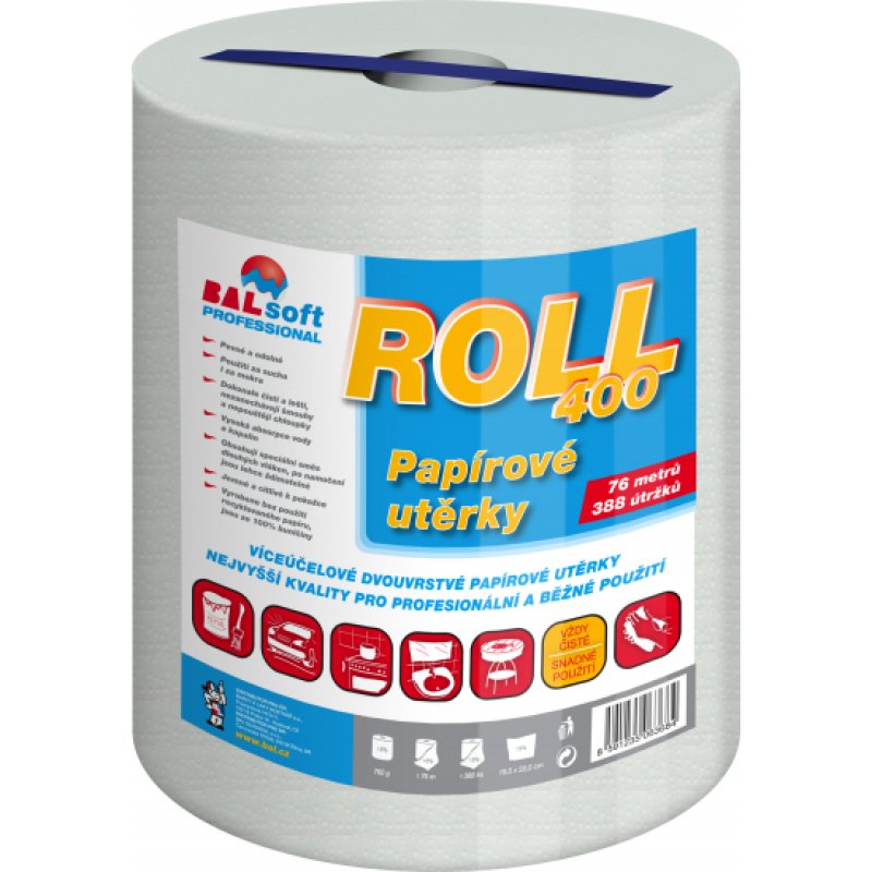 soft Roll400 2vrstvé papírové utěrky, 76 m, 338 útržků, 1 role